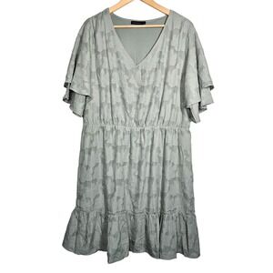 Mikarose Midi Flutter Sleeve Green Dress Ruffle Hem Lined Womens XXL